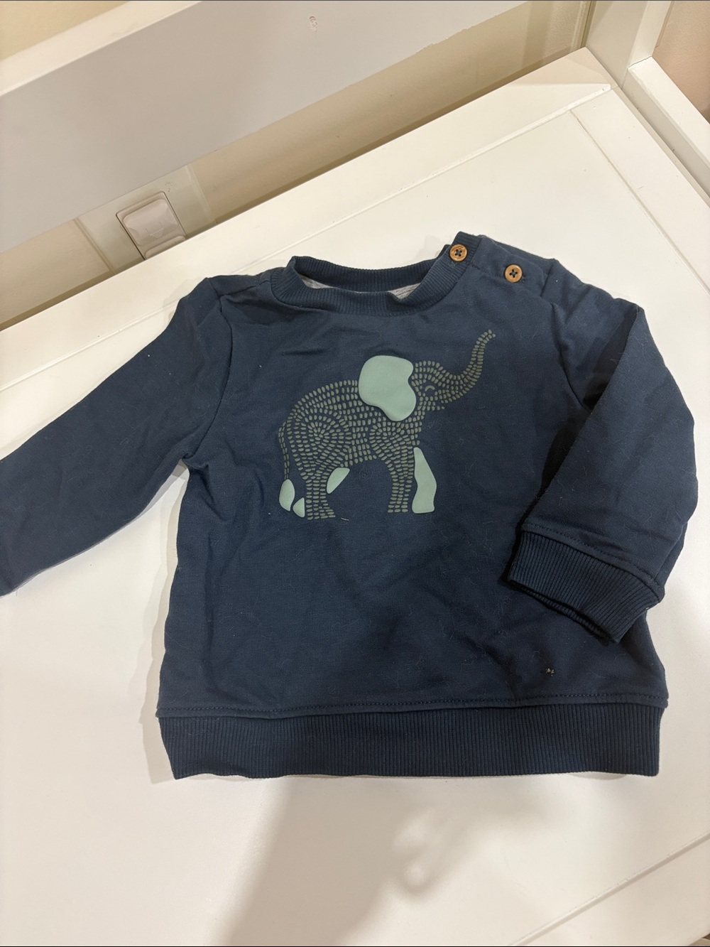 Max Studio Navy Sweatshirt with Mint Elephant Graphic